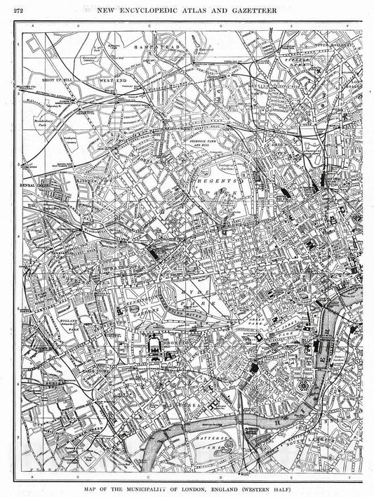 Historic Map : 1909 Map of the Municipality of London, England (Western Half) : Vintage Wall Art