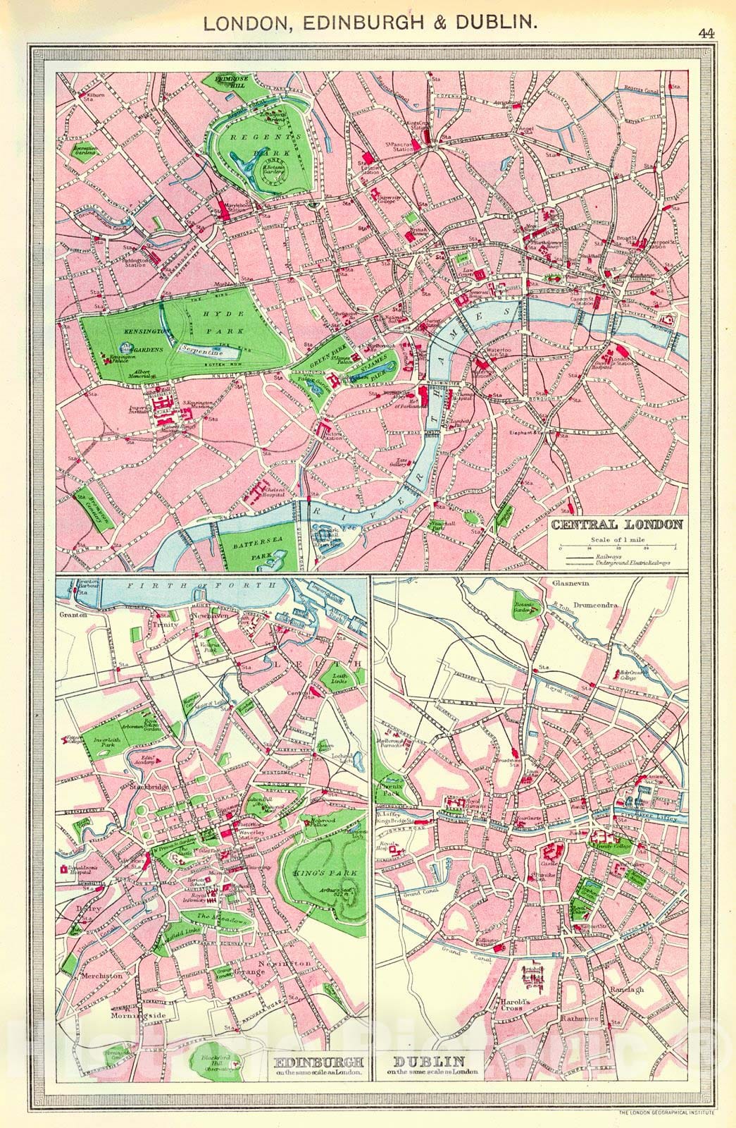 Historic Map : 1910 London, Edinburgh, Dublin : Vintage Wall Art