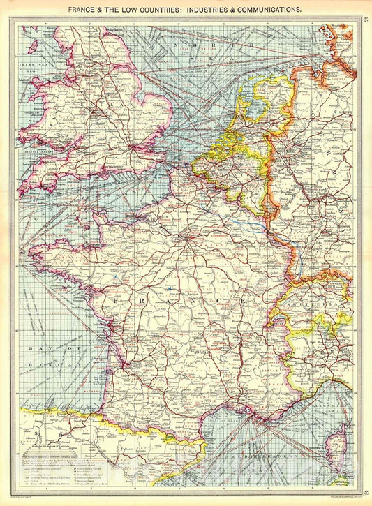Historic Map : 1910 France and the Low Countries: Industries and Communications : Vintage Wall Art