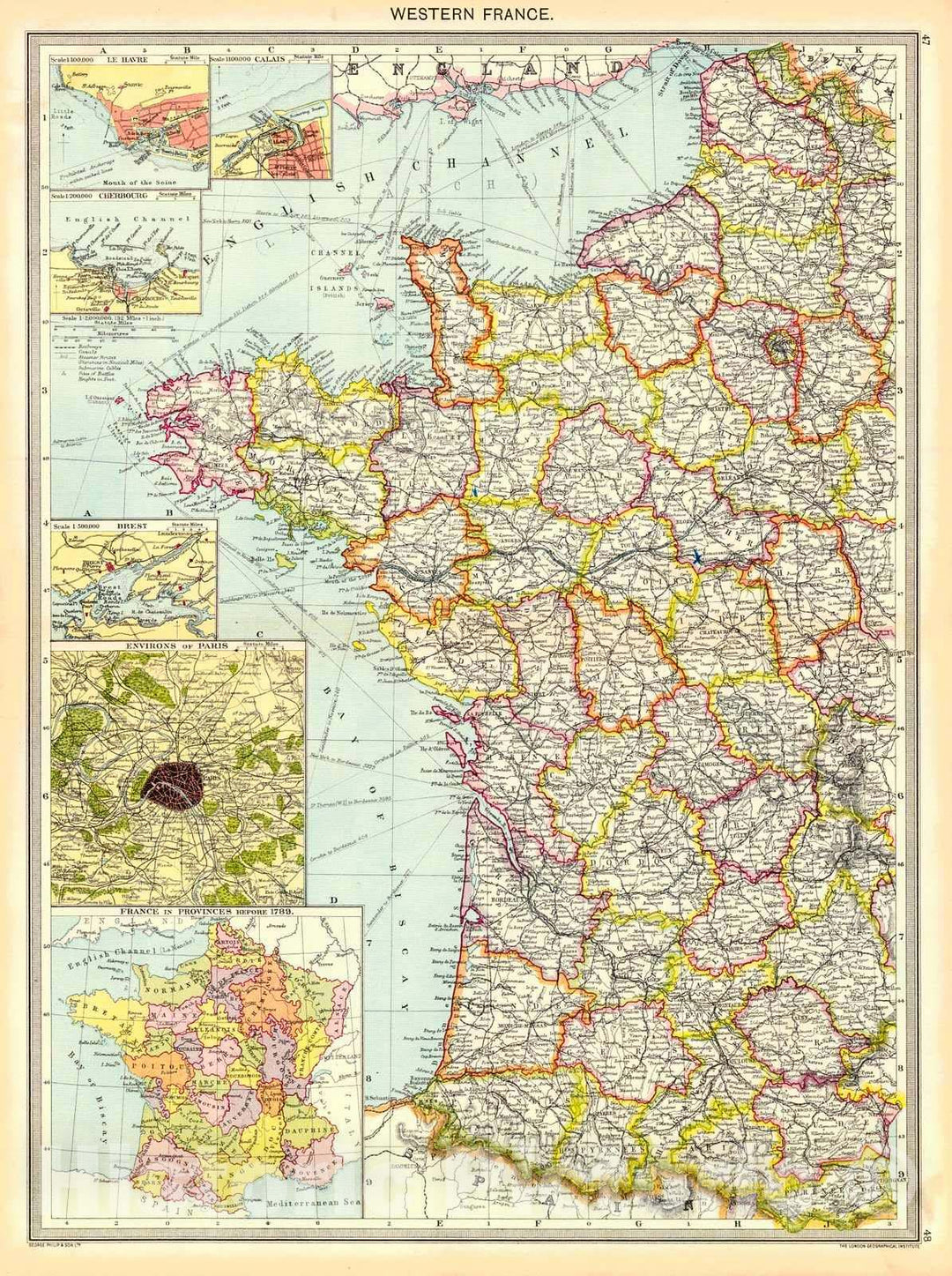 Historic Map : 1910 Western France : Vintage Wall Art