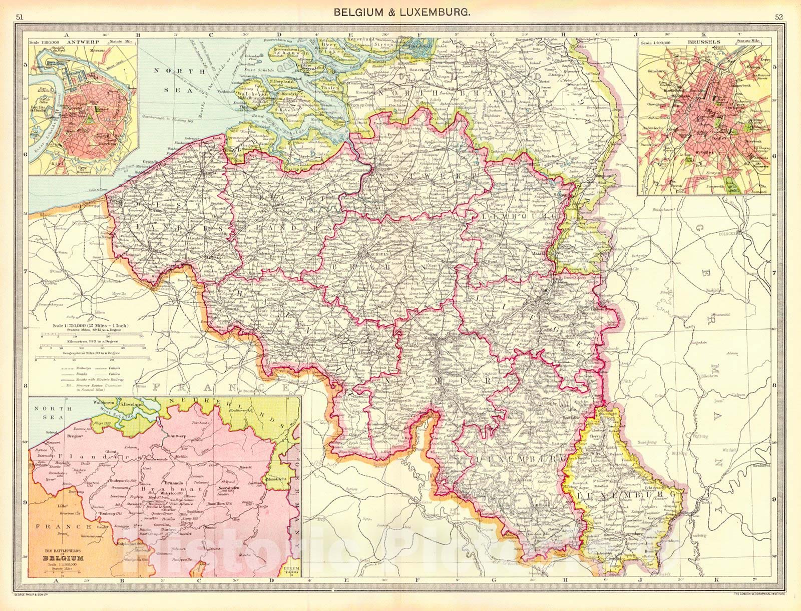 Historic Map : 1910 Belgium and Luxemburg : Vintage Wall Art