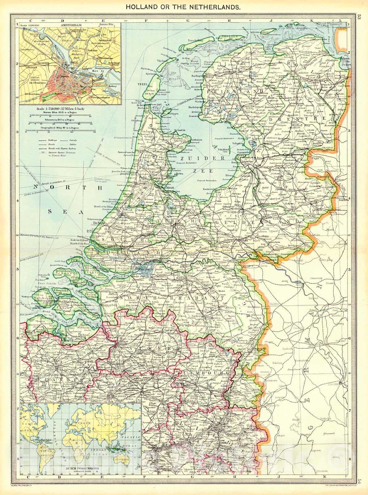 Historic Map : 1910 Holland or The Netherlands : Vintage Wall Art