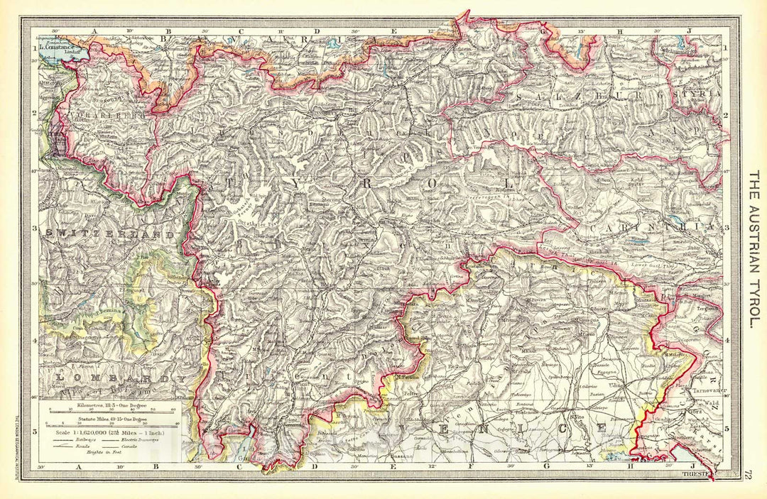 Historic Map : 1910 The Austrian Tyral : Vintage Wall Art