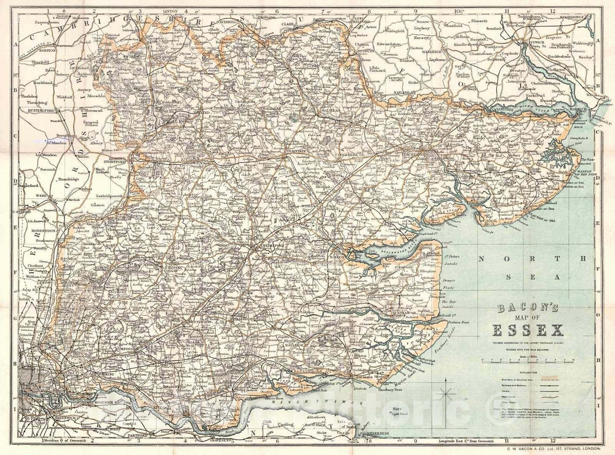 Historic Map : 1910 County Map and Guide of Essex : Vintage Wall Art
