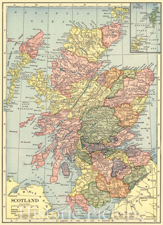 Historic Map : 1911 Scotland : Vintage Wall Art