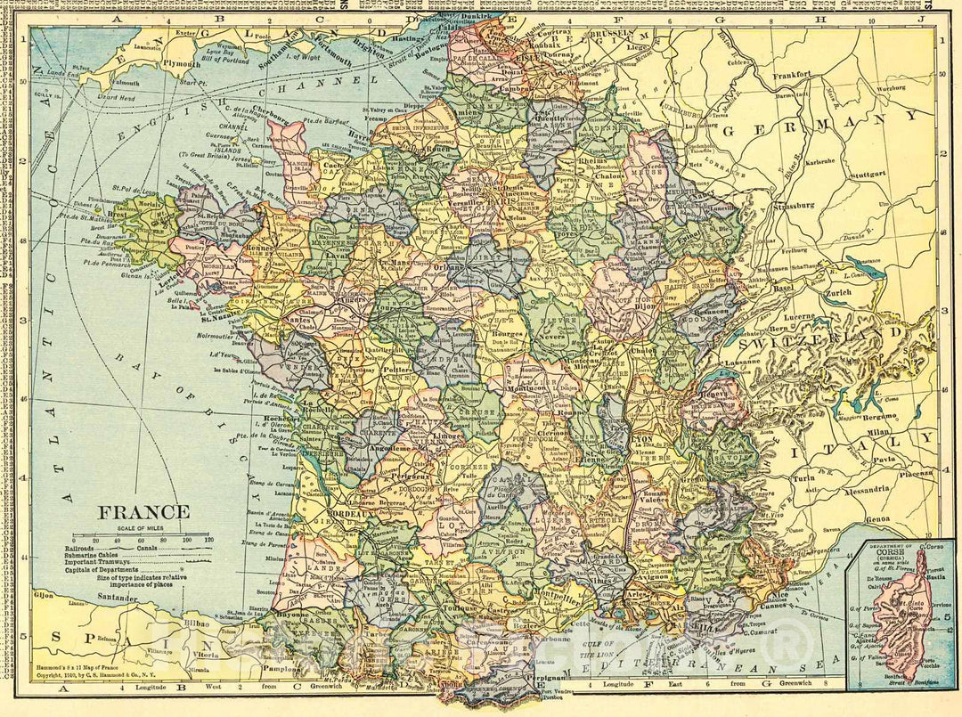 Historic Map : 1911 France : Vintage Wall Art