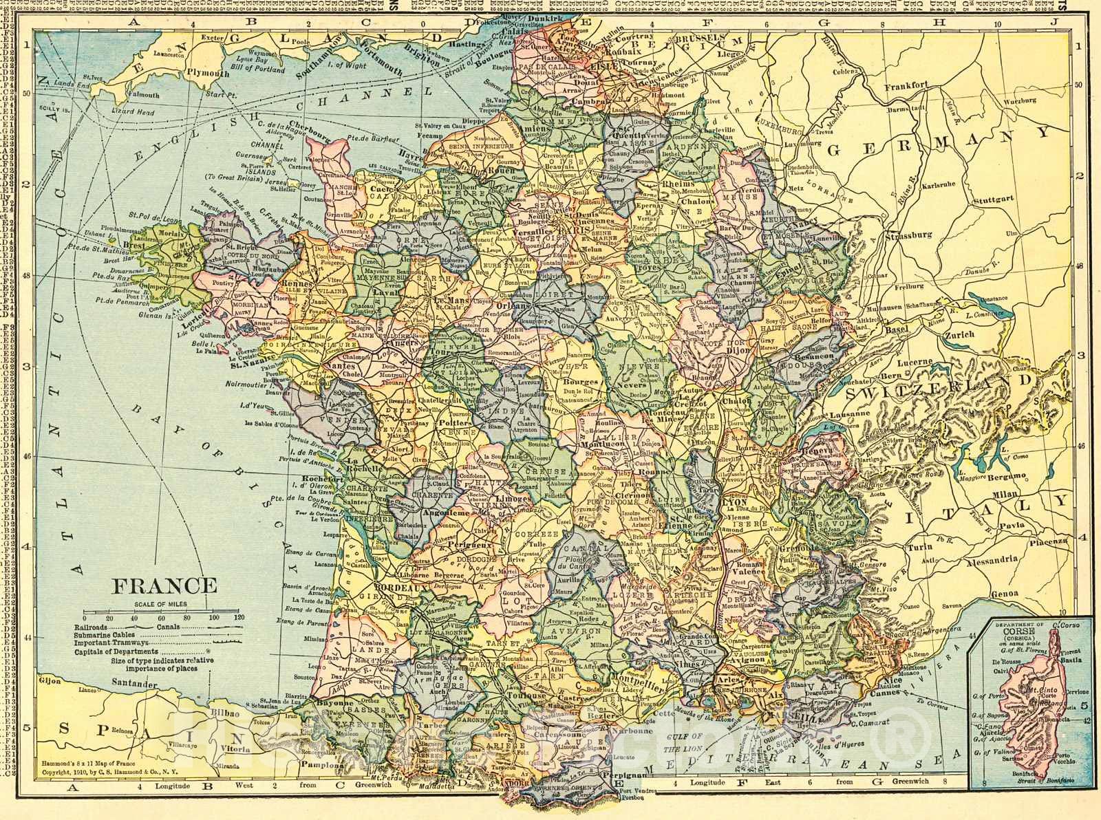 Historic Map : 1911 France : Vintage Wall Art