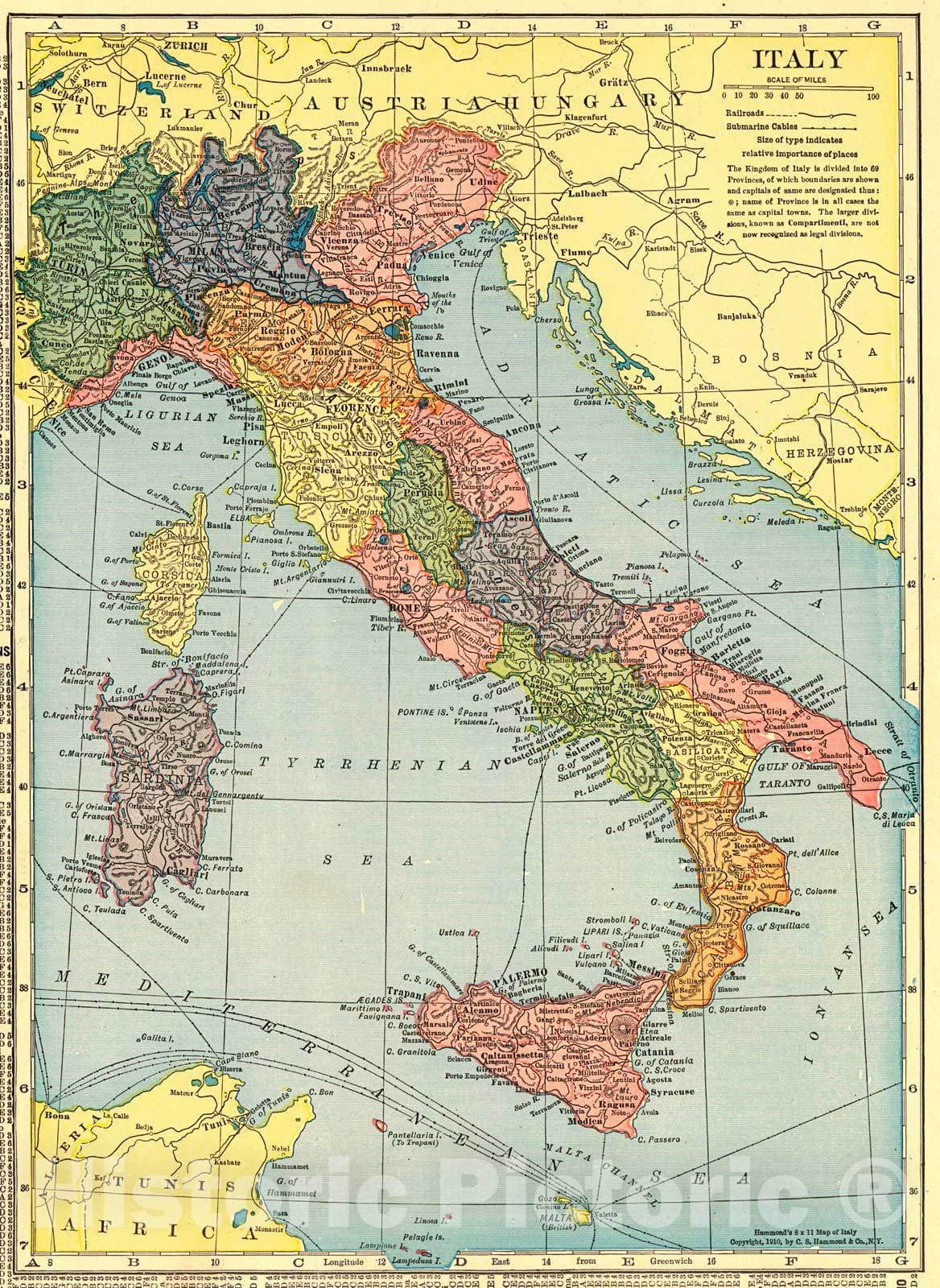 Historic Map : 1911 Italy : Vintage Wall Art