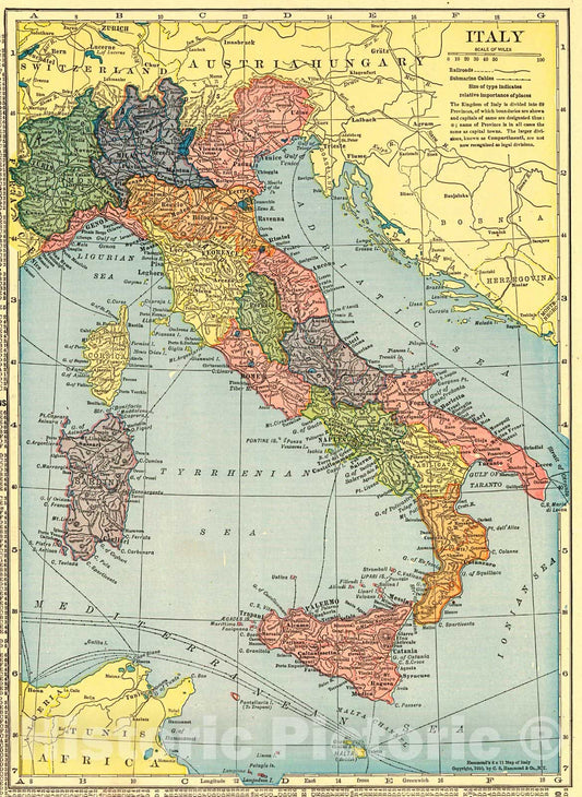 Historic Map : 1911 Italy : Vintage Wall Art