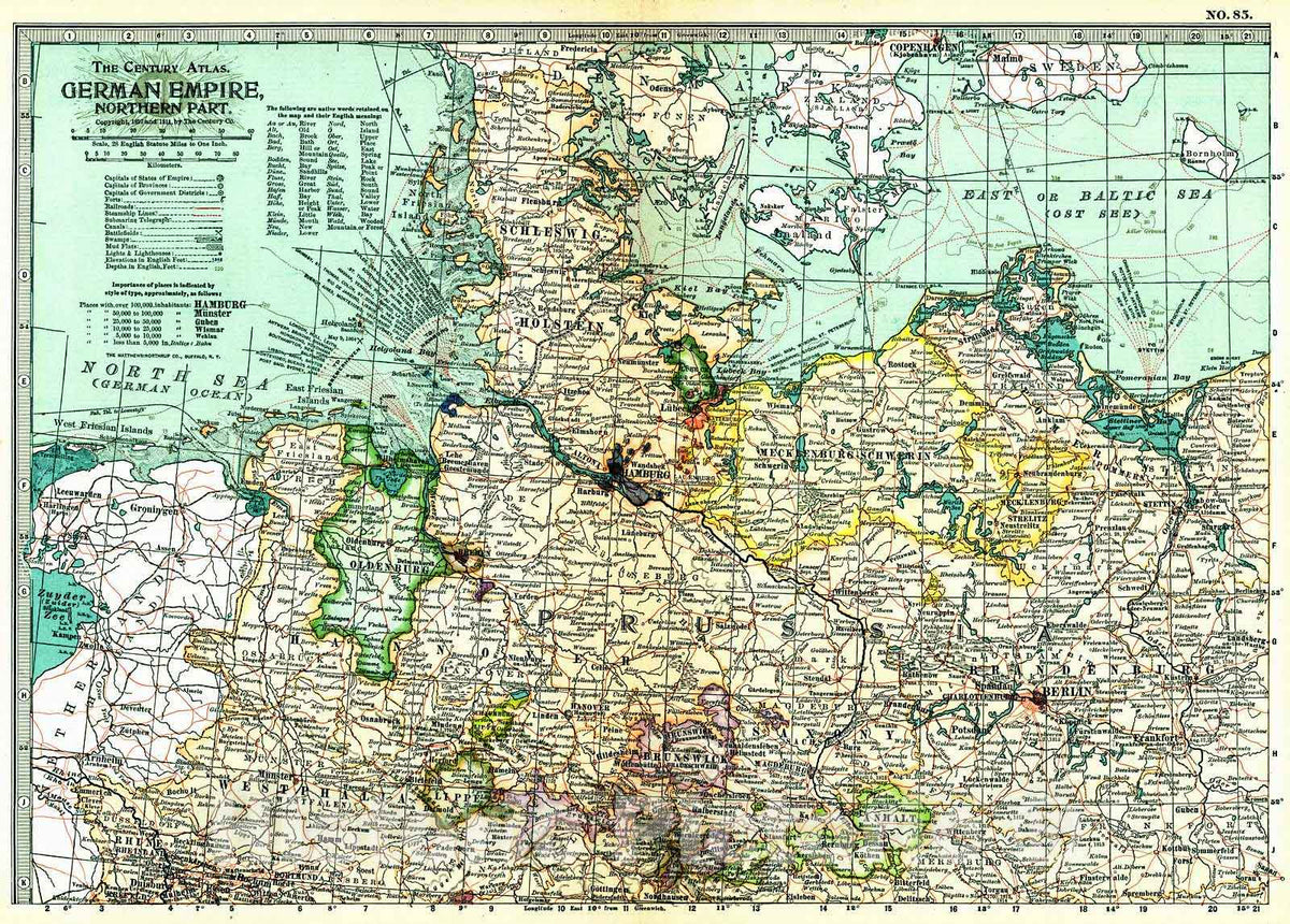 Historic Map : 1913 German Empire, Northern Part : Vintage Wall Art