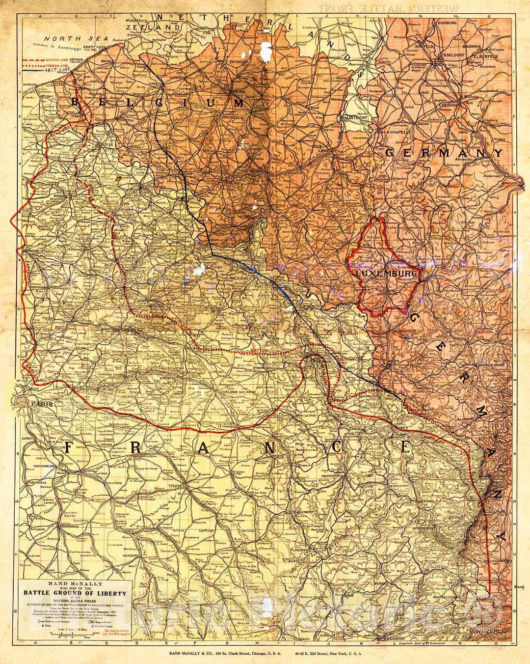 Historic Map : 1914 Rand McNally War Map of the Battle Ground of Liberty of the Western Battle Fields : Vintage Wall Art