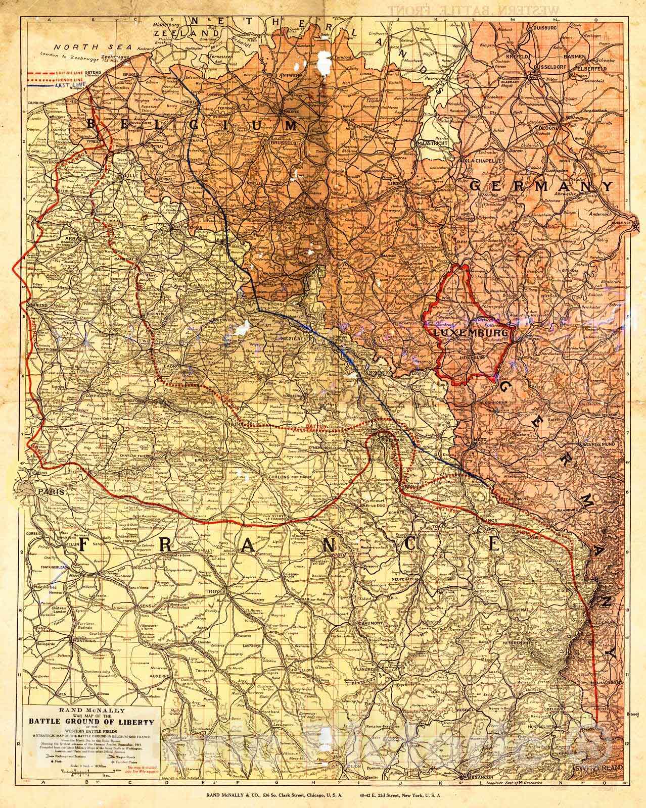Historic Map : 1914 Rand McNally War Map of the Battle Ground of Liberty of the Western Battle Fields : Vintage Wall Art