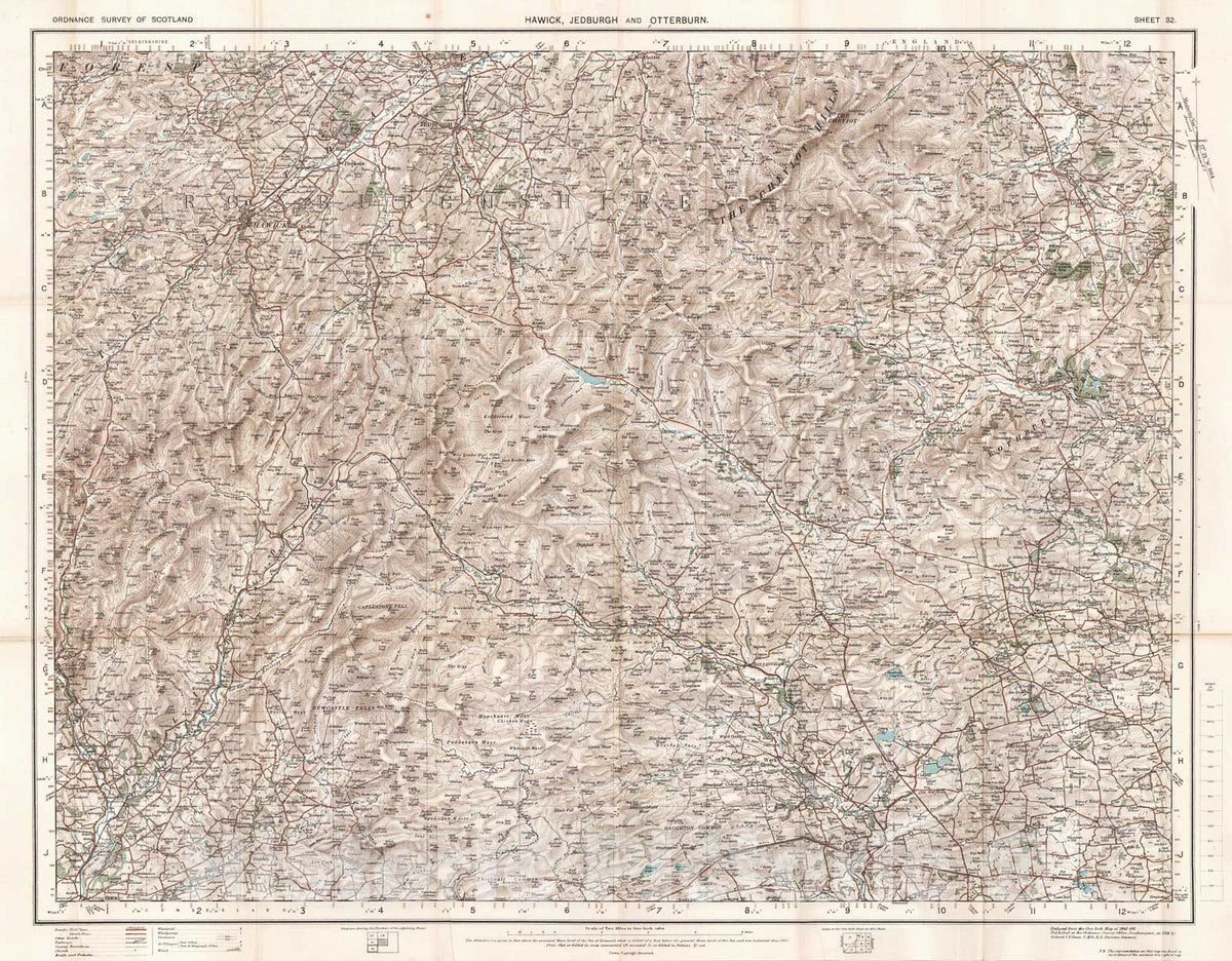 Historic Map : 1914 Hawick, Jedburgh, and Otterburn : Vintage Wall Art
