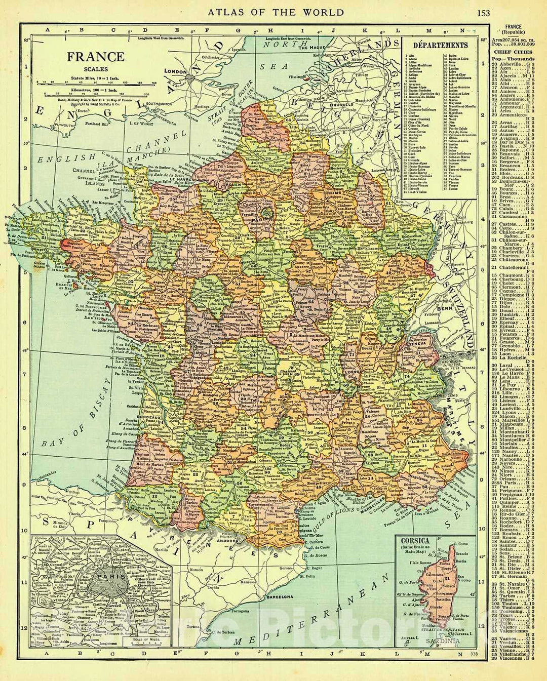 Historic Map : 1916 France : Vintage Wall Art