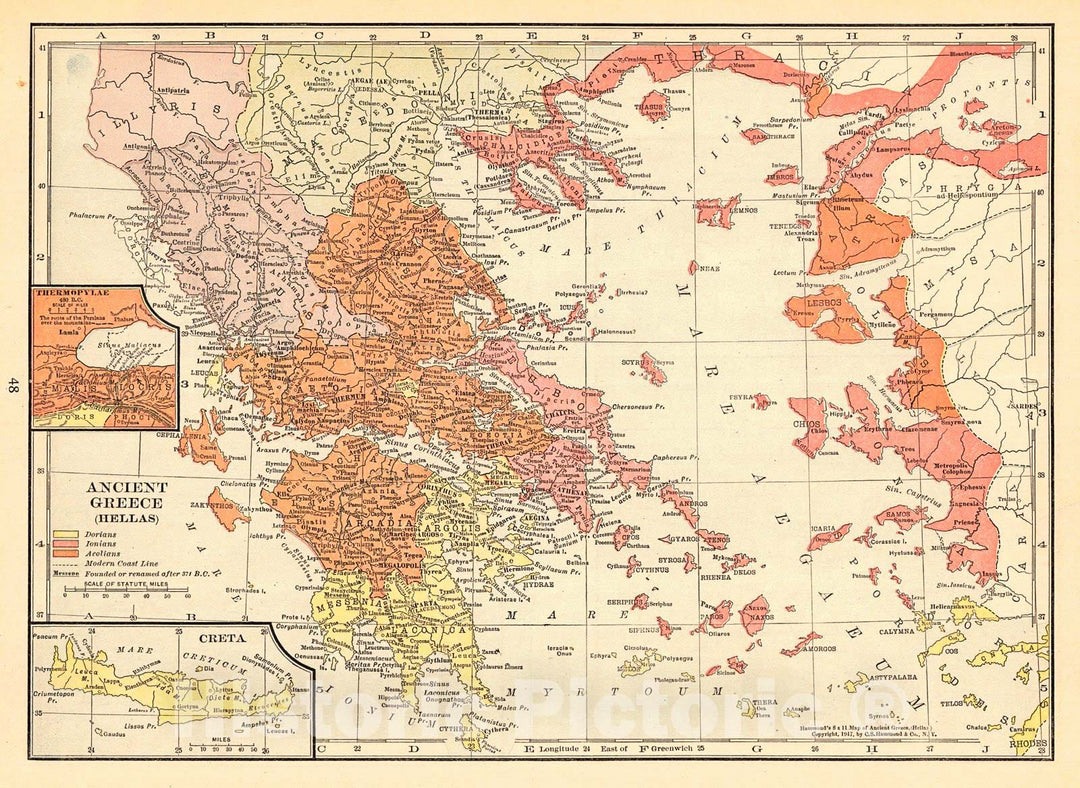 Historic Map : 1917 Ancient Greece (Hellas) : Vintage Wall Art