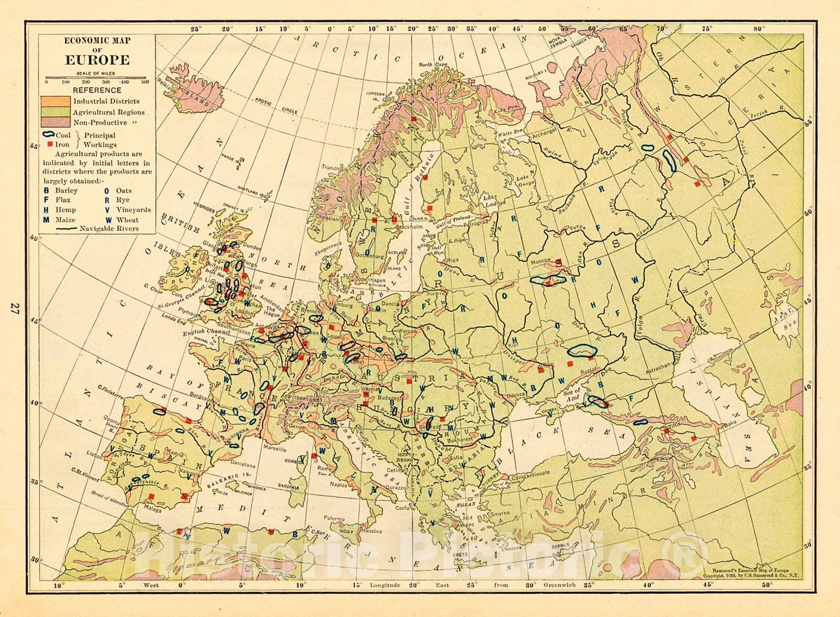Historic Map : 1917 Economic Map of Europe : Vintage Wall Art