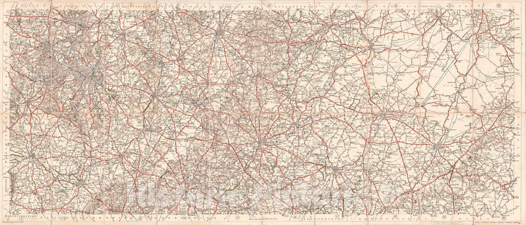Historic Map : 1918 Michelin Map of the British Isles - No. 16 Birmingham - Cambridge : Vintage Wall Art