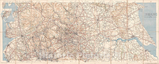 Historic Map : 1918 Michelin Map of the British Isles - No. 11 Manchester - York : Vintage Wall Art