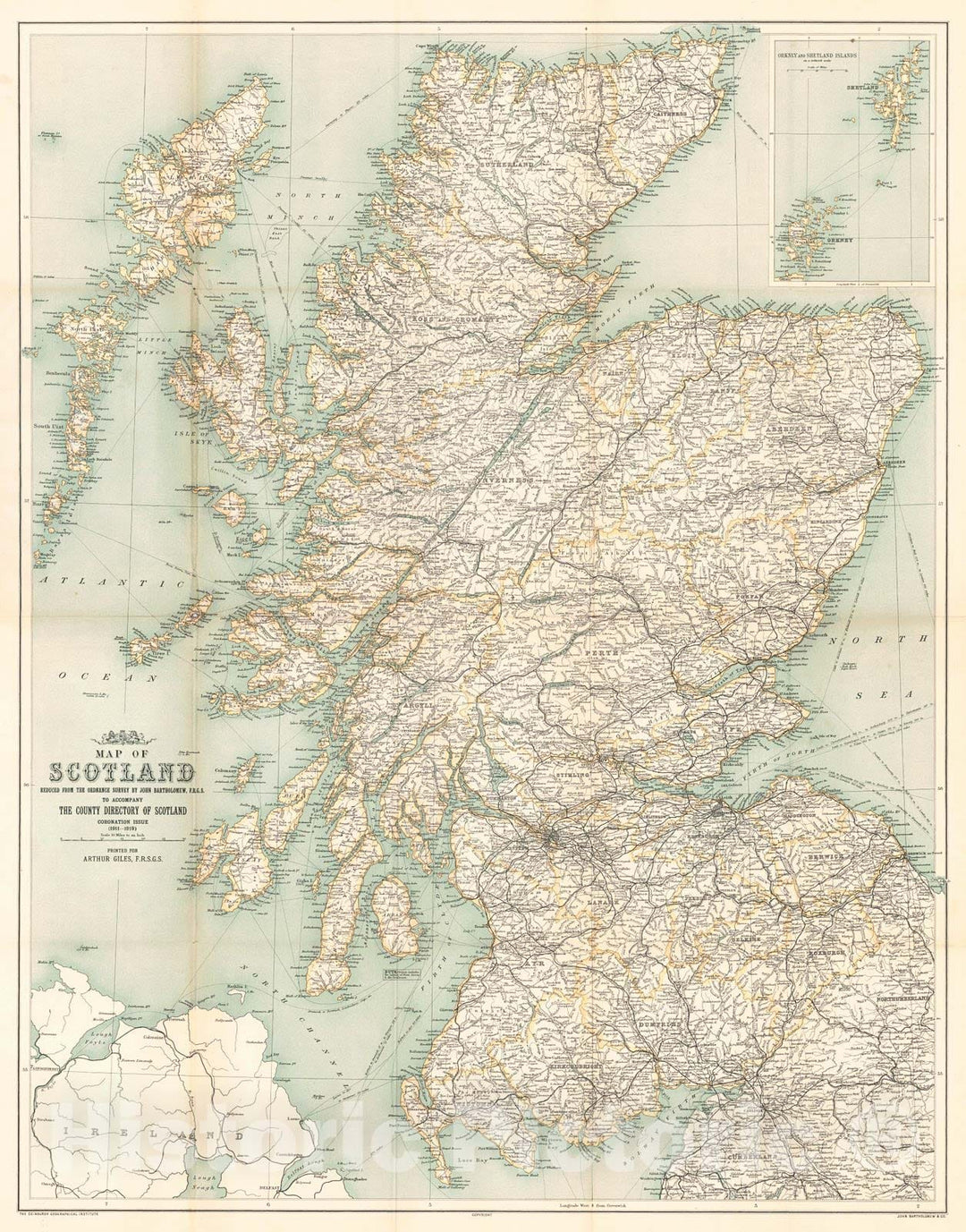 Historic Map : 1919 Map of Scotland : Vintage Wall Art