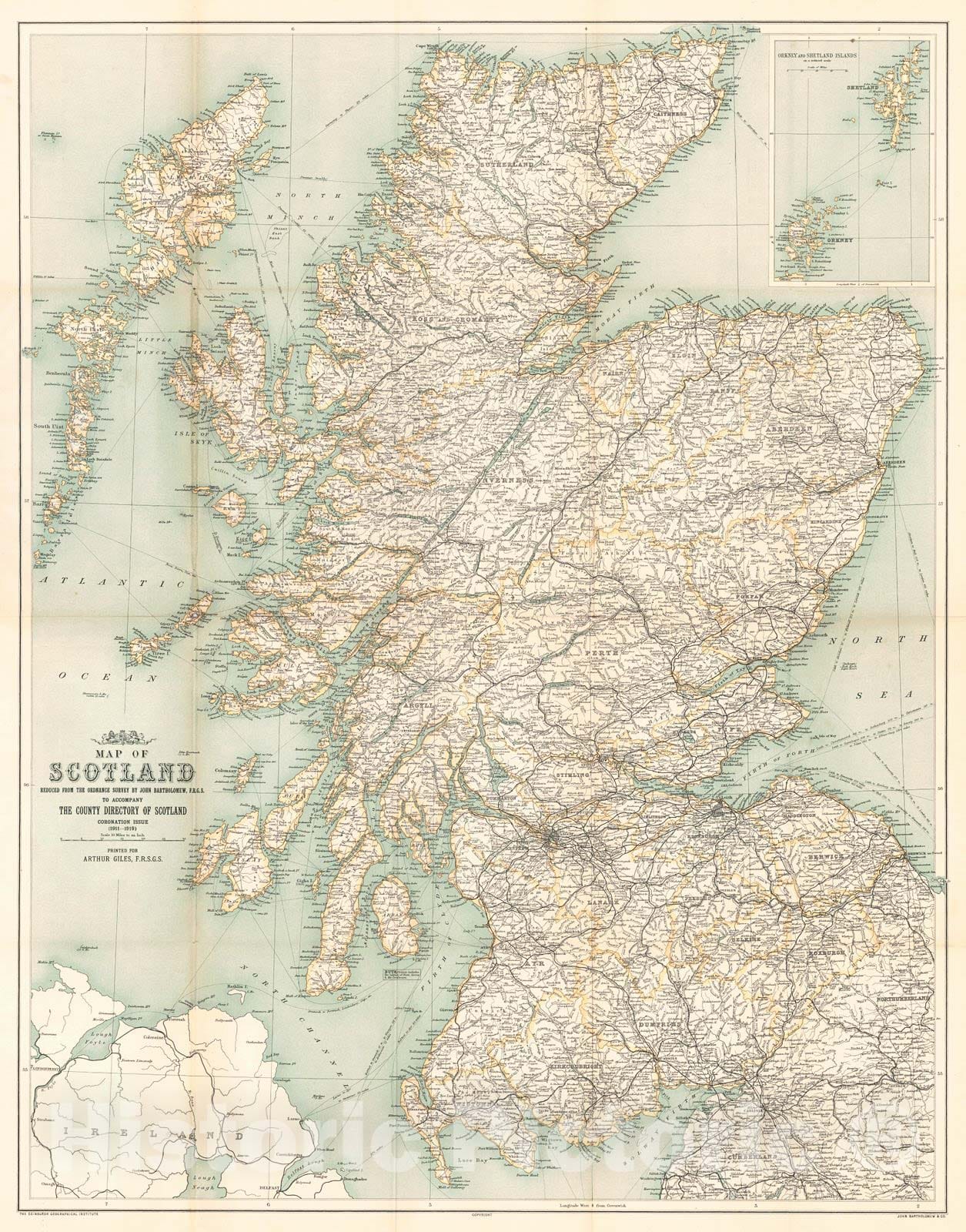 Historic Map : 1919 Map of Scotland : Vintage Wall Art
