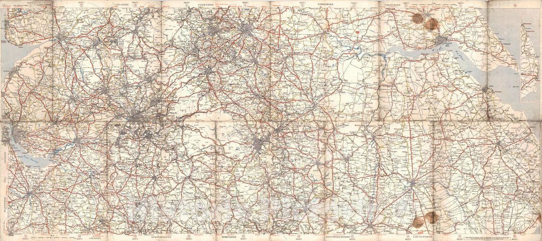 Historic Map : 1920 Michelin Map of the British Isles - No. 6 Mersey - Humber : Vintage Wall Art