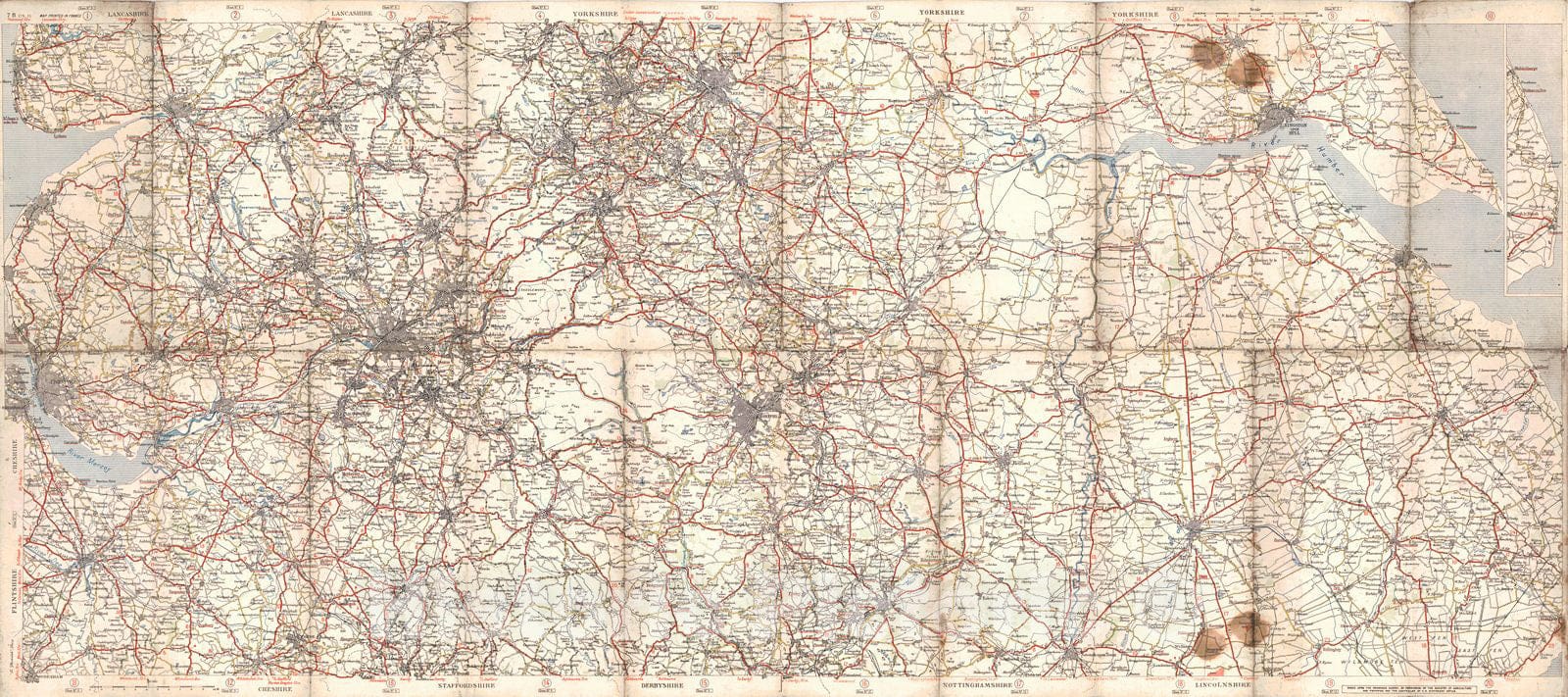 Historic Map : 1920 Michelin Map of the British Isles - No. 6 Mersey - Humber : Vintage Wall Art
