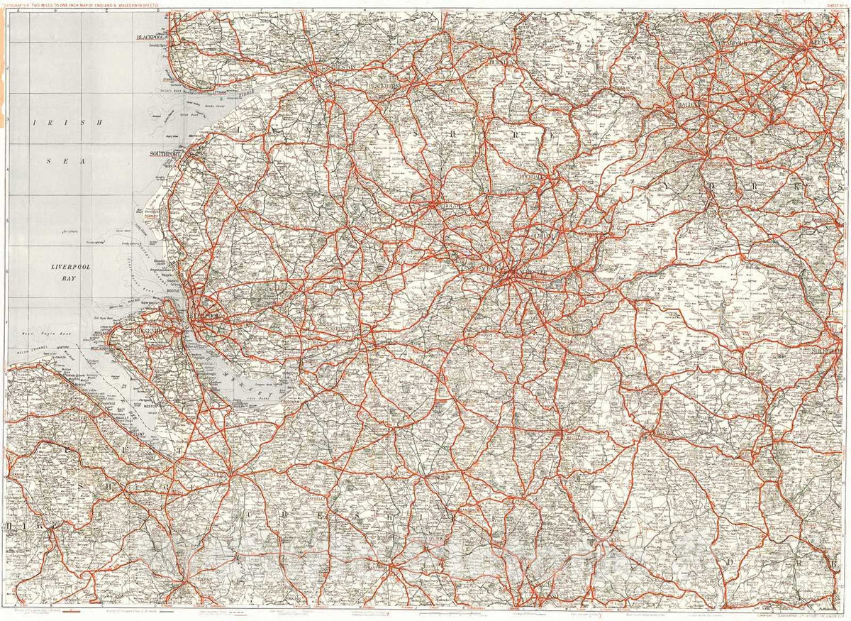 Historic Map : 1920 30 Miles Round Manchester : Vintage Wall Art