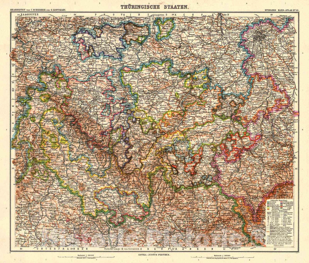 Historic Map : 1921 Thueringische Staaten : Vintage Wall Art