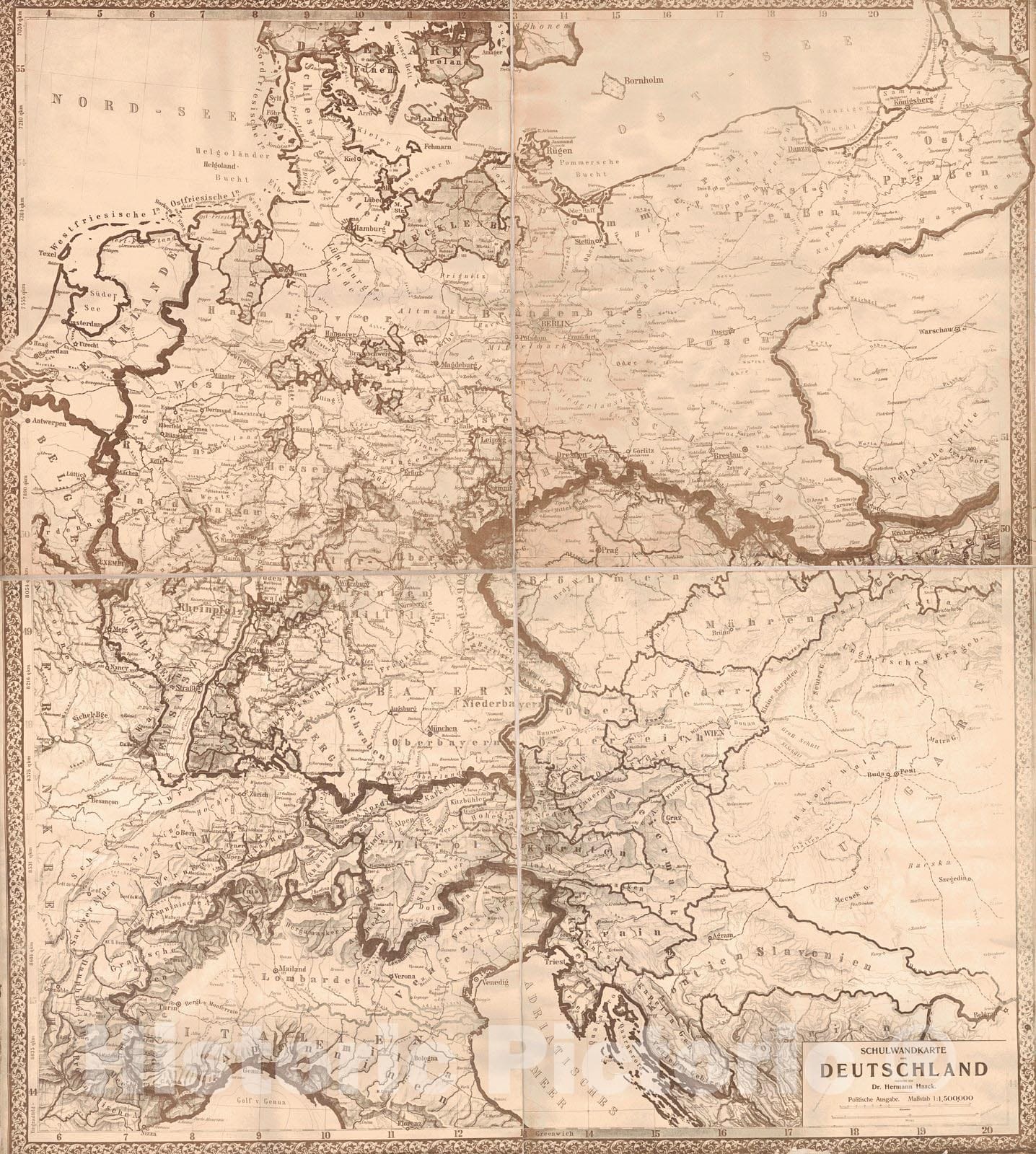 Historic Map : 1922 Schulwandkarte von Deutschland : Vintage Wall Art