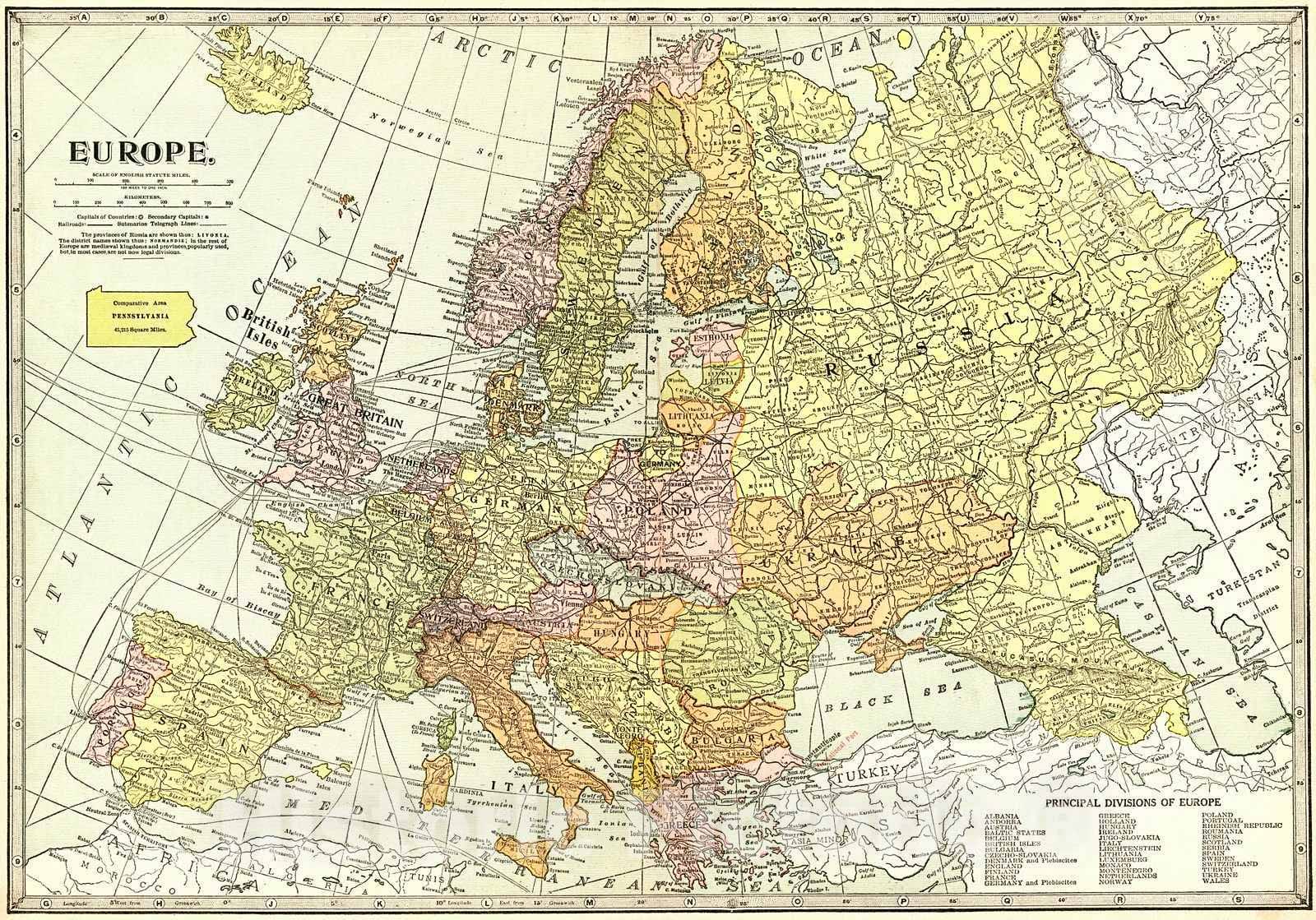 Historic Map : 1922 Europe : Vintage Wall Art