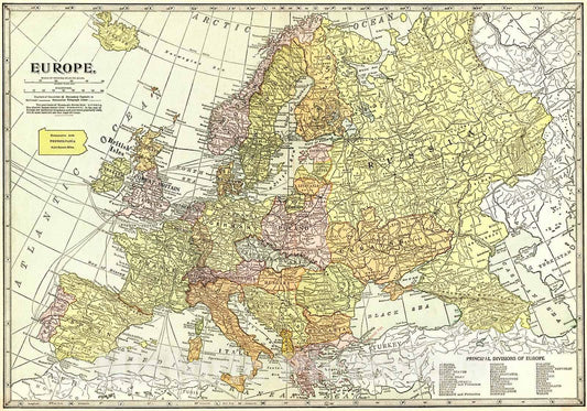 Historic Map : 1922 Europe : Vintage Wall Art