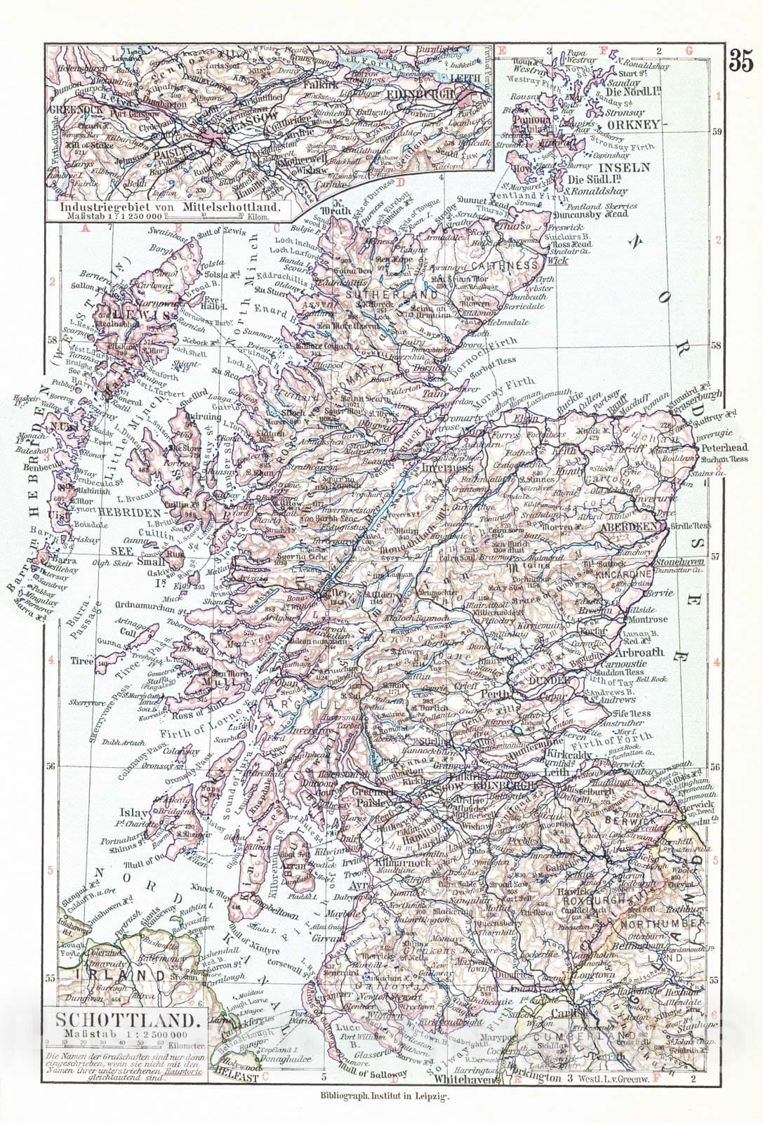 Historic Map : 1924 Schottland : Vintage Wall Art