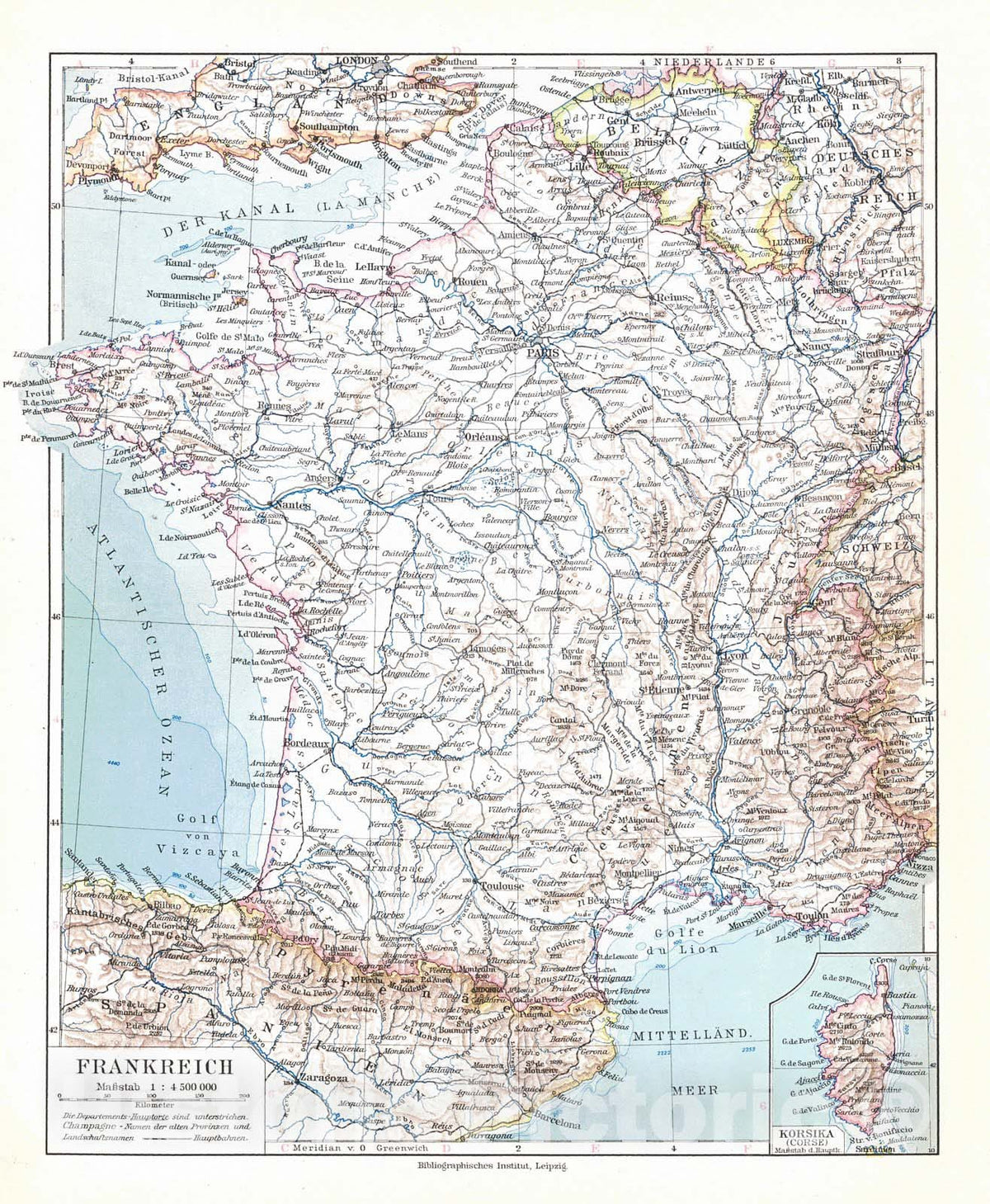Historic Map : 1924 Frankreich : Vintage Wall Art