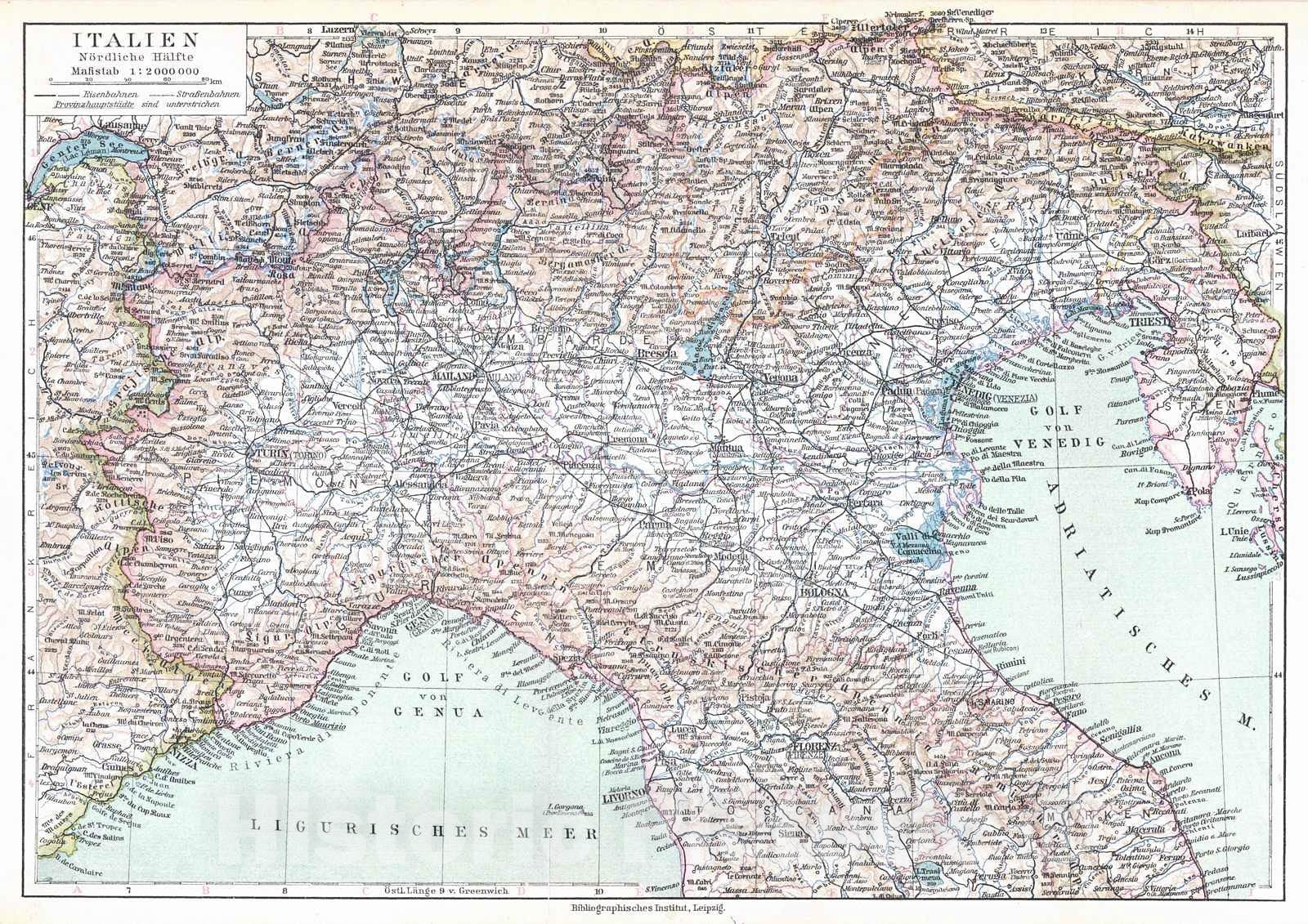 Historic Map : 1924 Italien NOrdliche H&auml;lfte : Vintage Wall Art