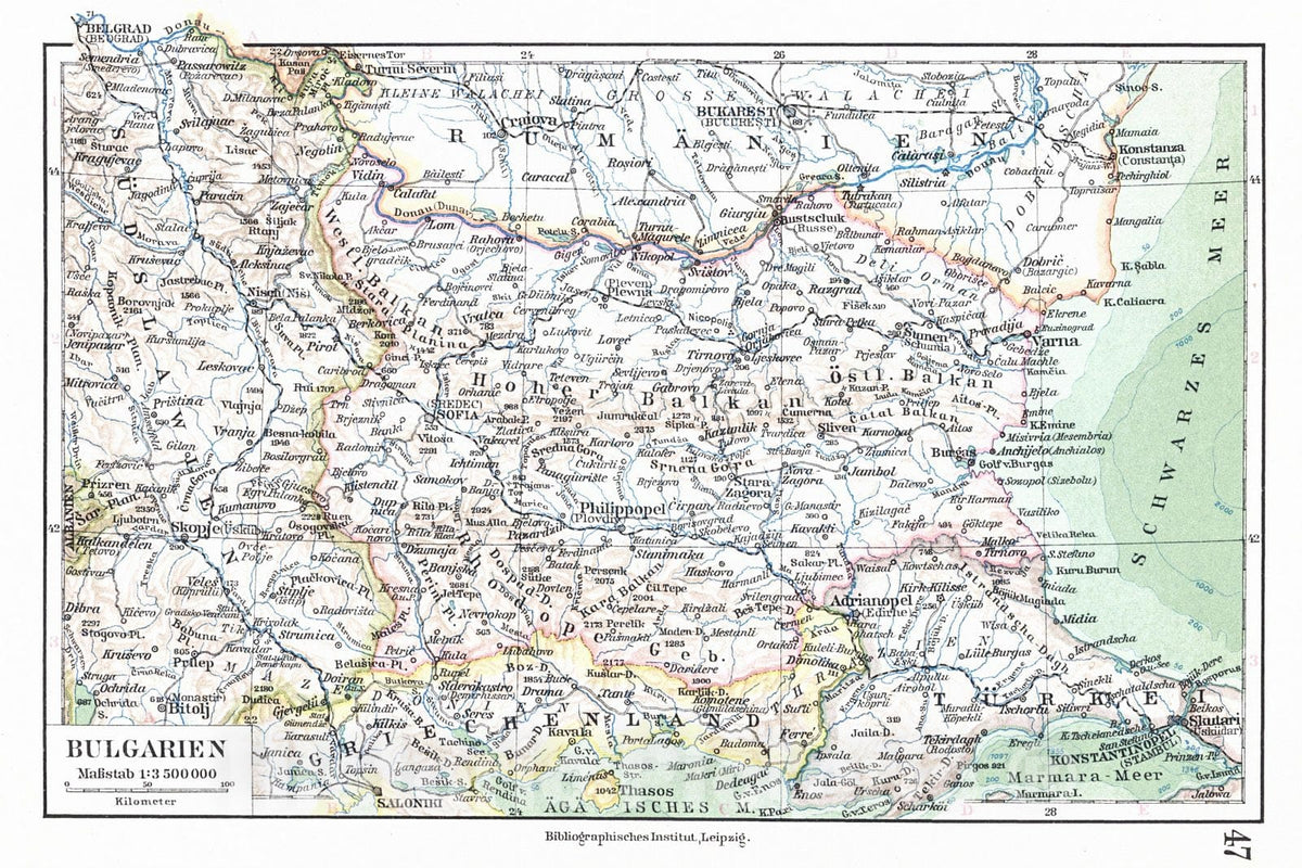 Historic Map : 1924 Bulgarien : Vintage Wall Art