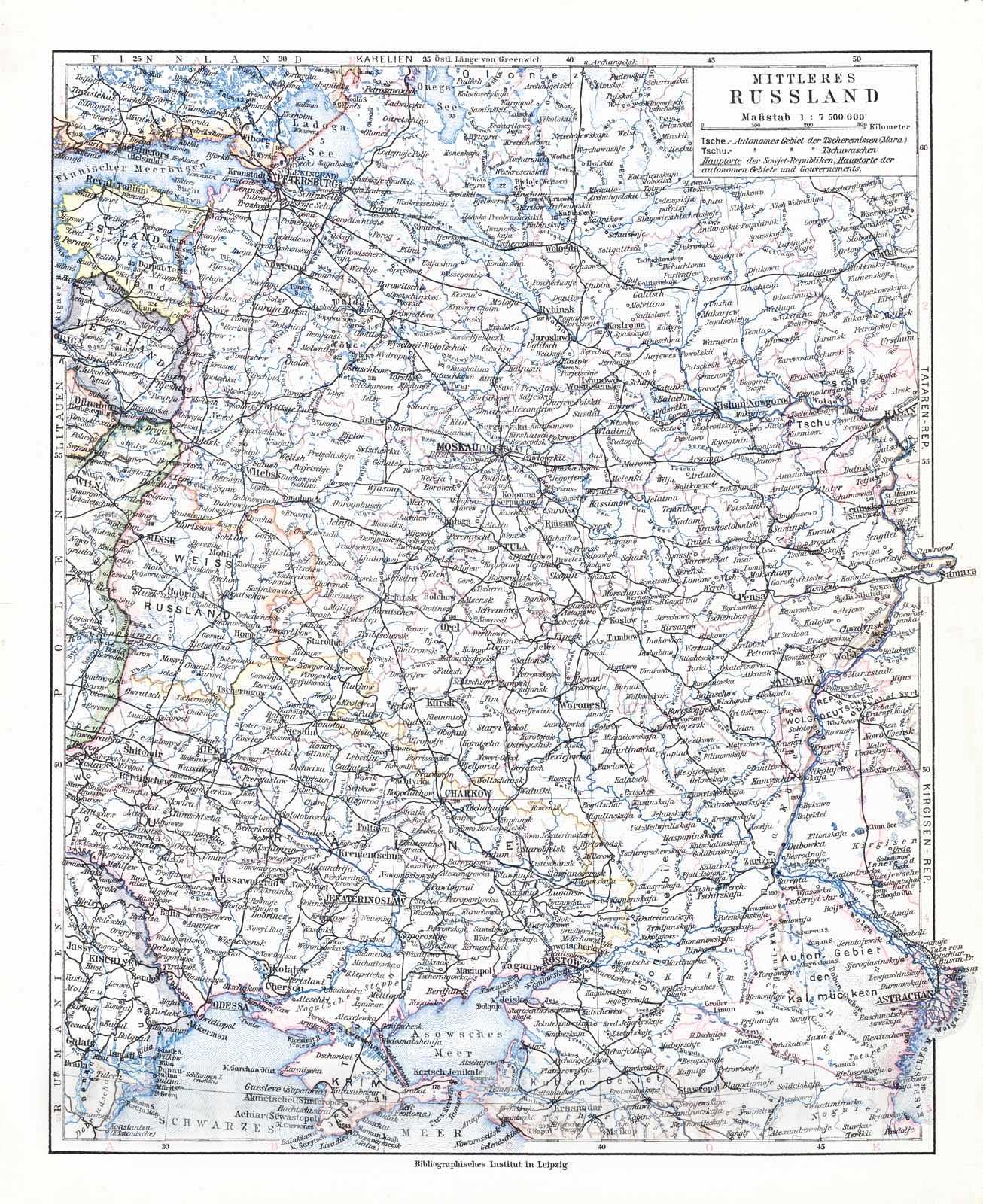 Historic Map : 1924 Mittleres Russland : Vintage Wall Art