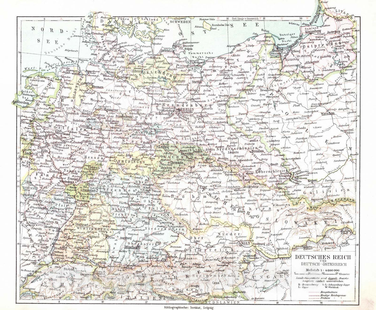 Historic Map : 1924 Deutsches Reich und Deutsch - Osterreich  : Vintage Wall Art