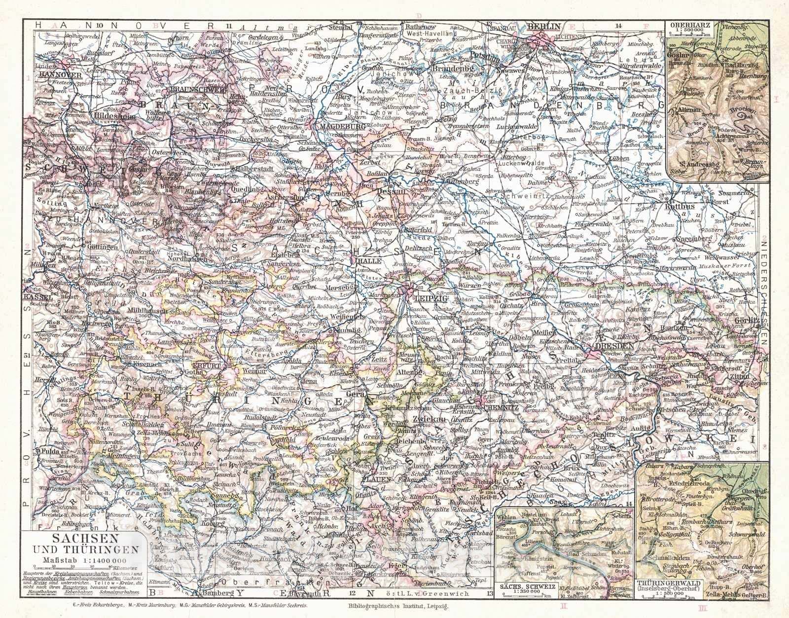 Historic Map : 1924 Sachsen und Th&uuml;ringen : Vintage Wall Art