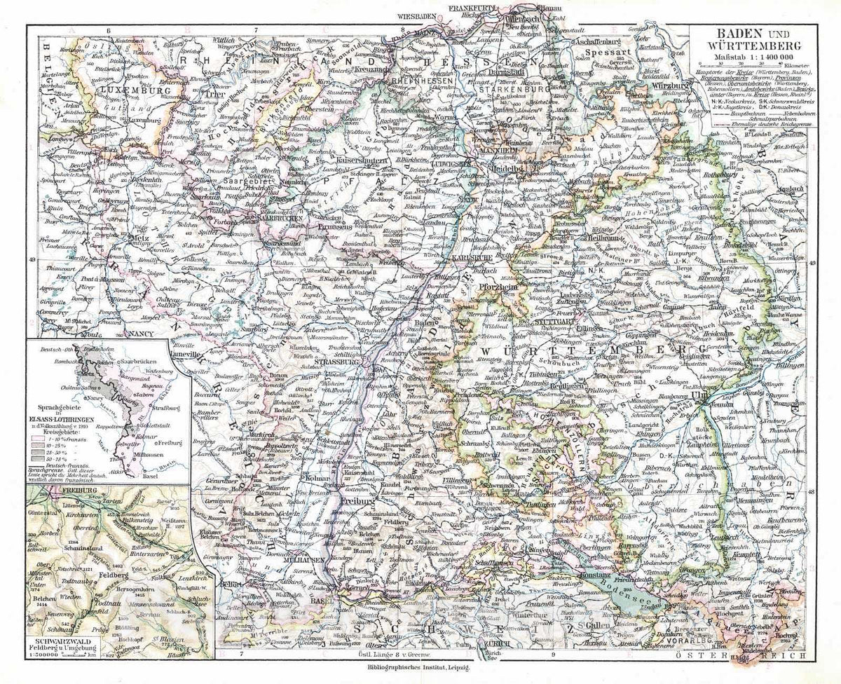 Historic Map : 1924 Baden und W&uuml;rttemberg : Vintage Wall Art