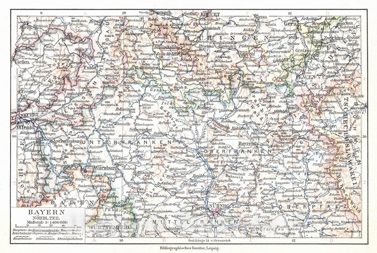 Historic Map : 1924 Bayern NOrdlicher Teil : Vintage Wall Art
