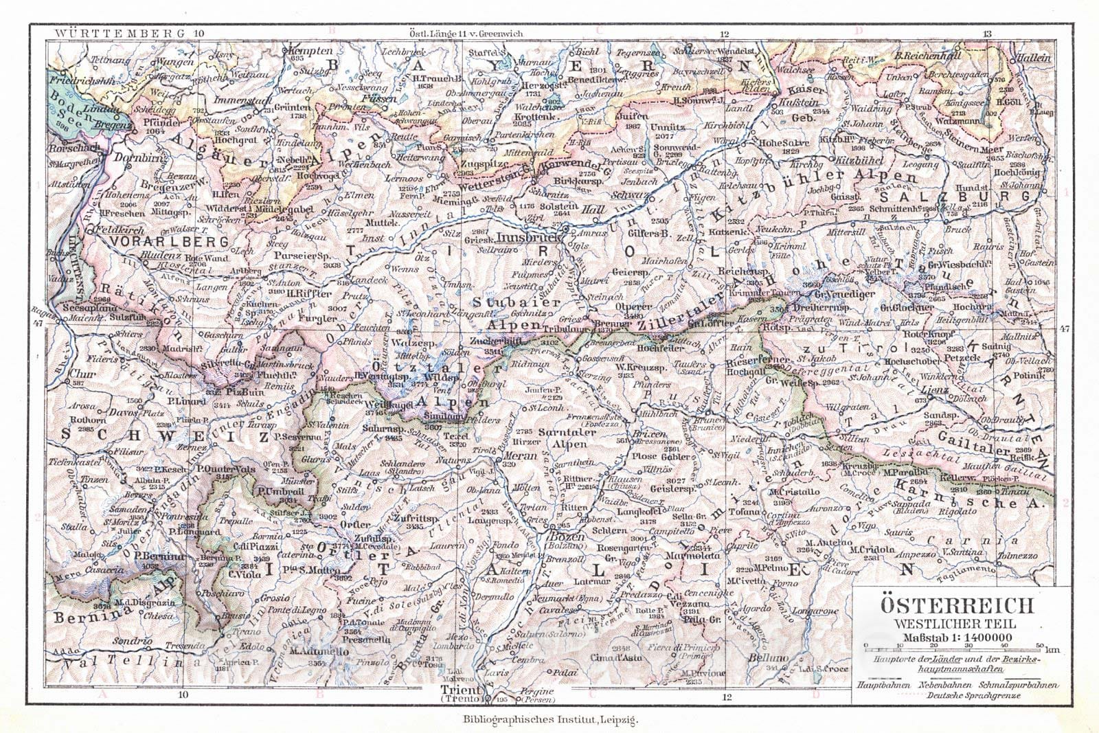 Historic Map : 1924 Osterreich Westlicher Teil : Vintage Wall Art