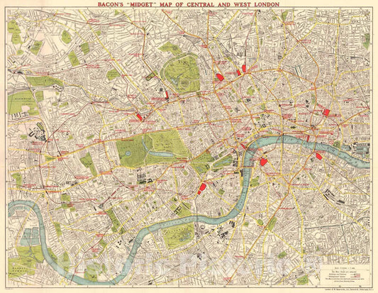 Historic Map : 1930 Bacon's "Midget" Map of Central and West London : Vintage Wall Art