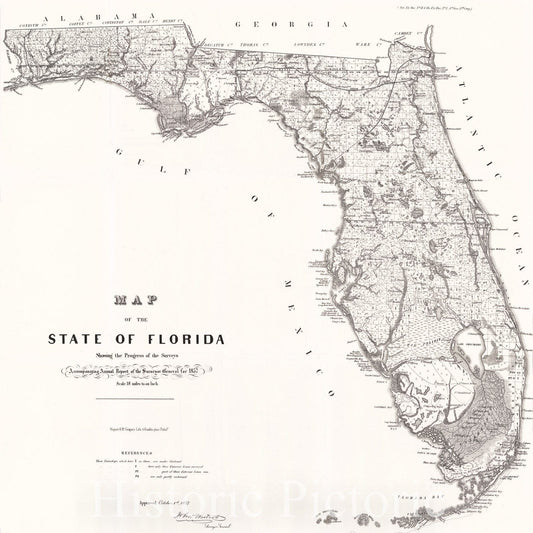 Historic Map : 1857 Map of the State of Florida : Vintage Wall Art