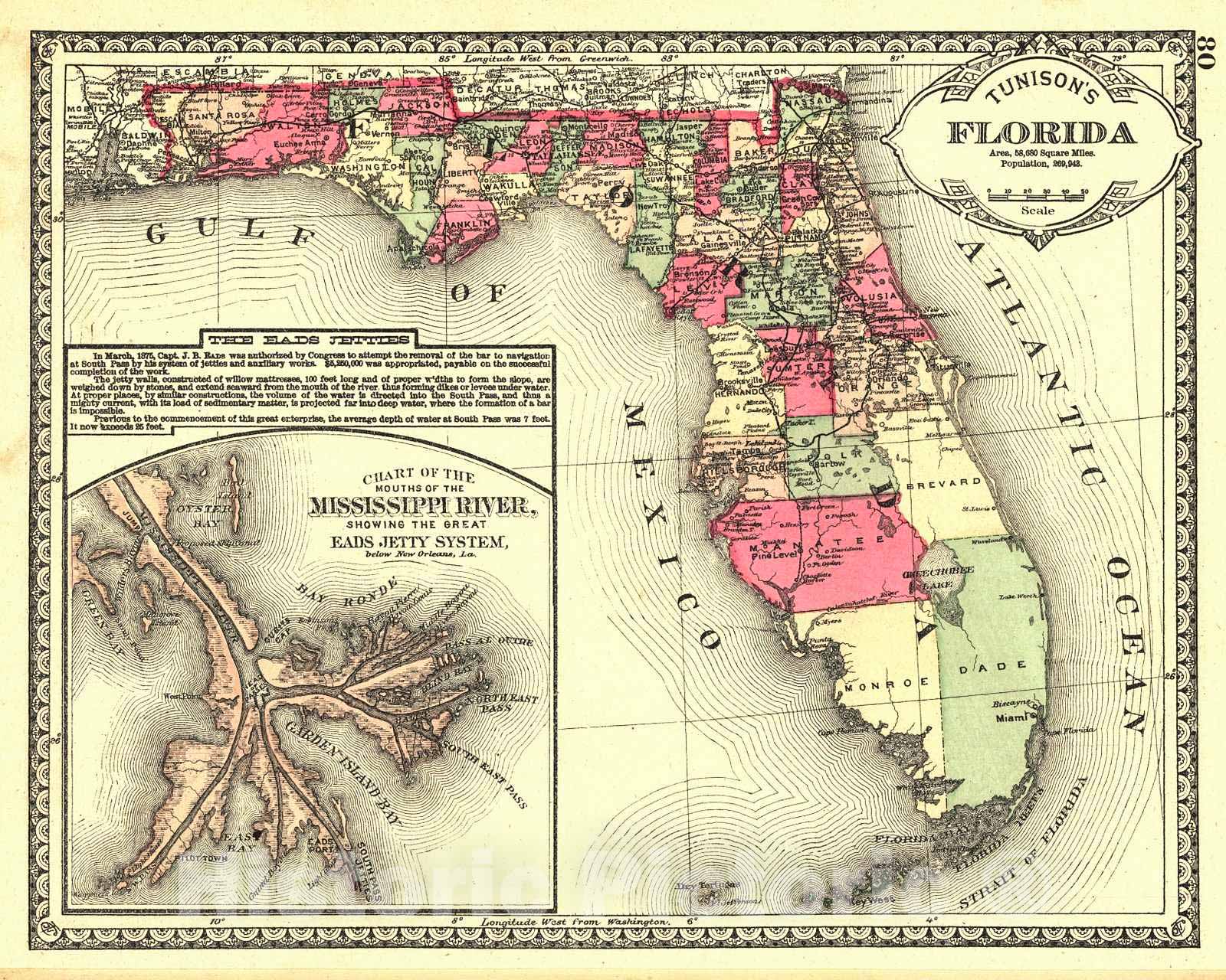 Historic Map : 1885 Florida : Vintage Wall Art