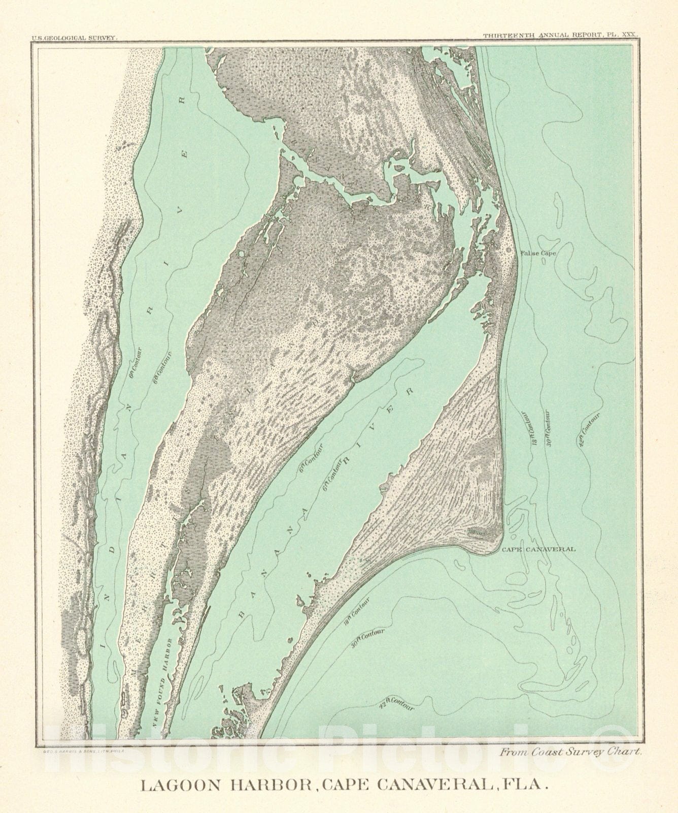 Historic Map : 1893 Lagoon Harbor, Cape Canaveral, FLA.  : Vintage Wall Art