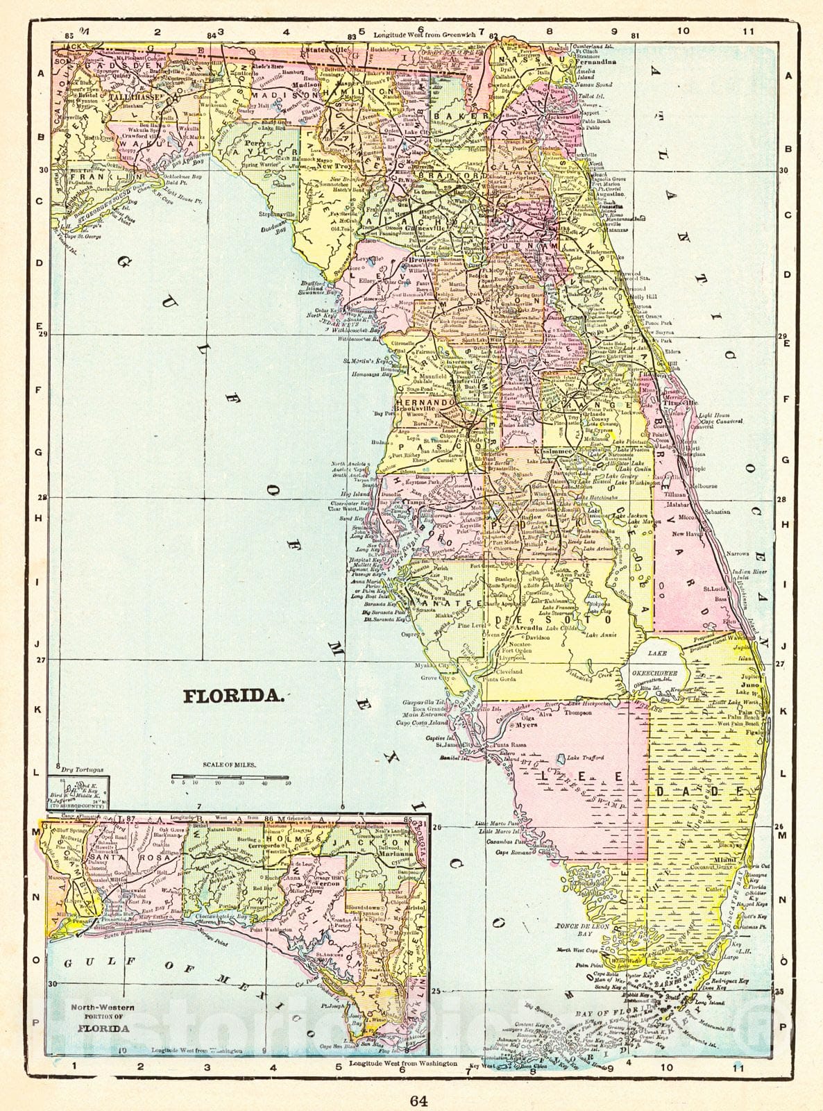 Historic Map : 1896 Florida : Vintage Wall Art