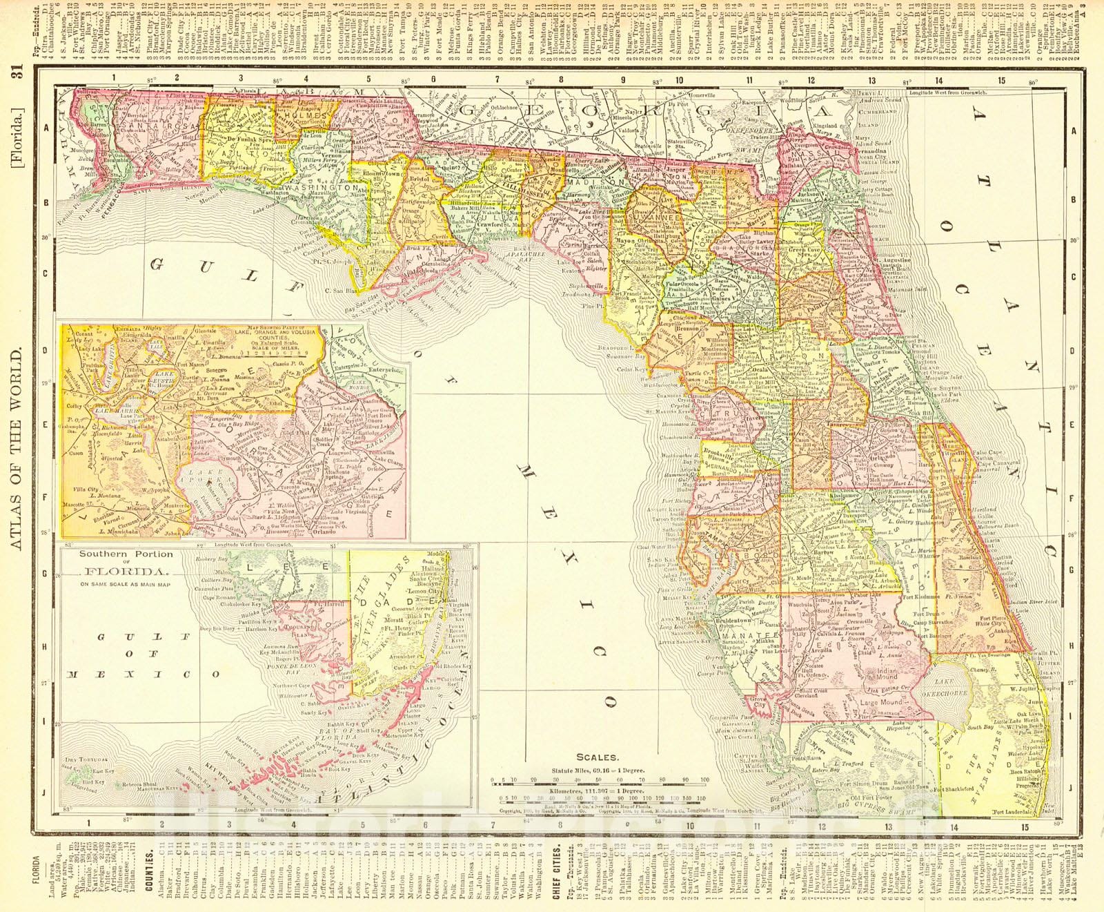 Historic Map : 1898 Florida : Vintage Wall Art