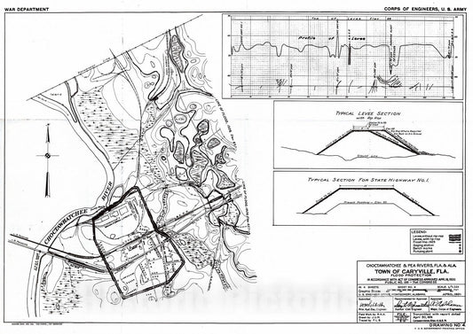 Historic Map : 1931 Choctawhatchee & Pea Rivers, Fla. & Ala. Town of Caryville, Fla. Flood Protection : Vintage Wall Art