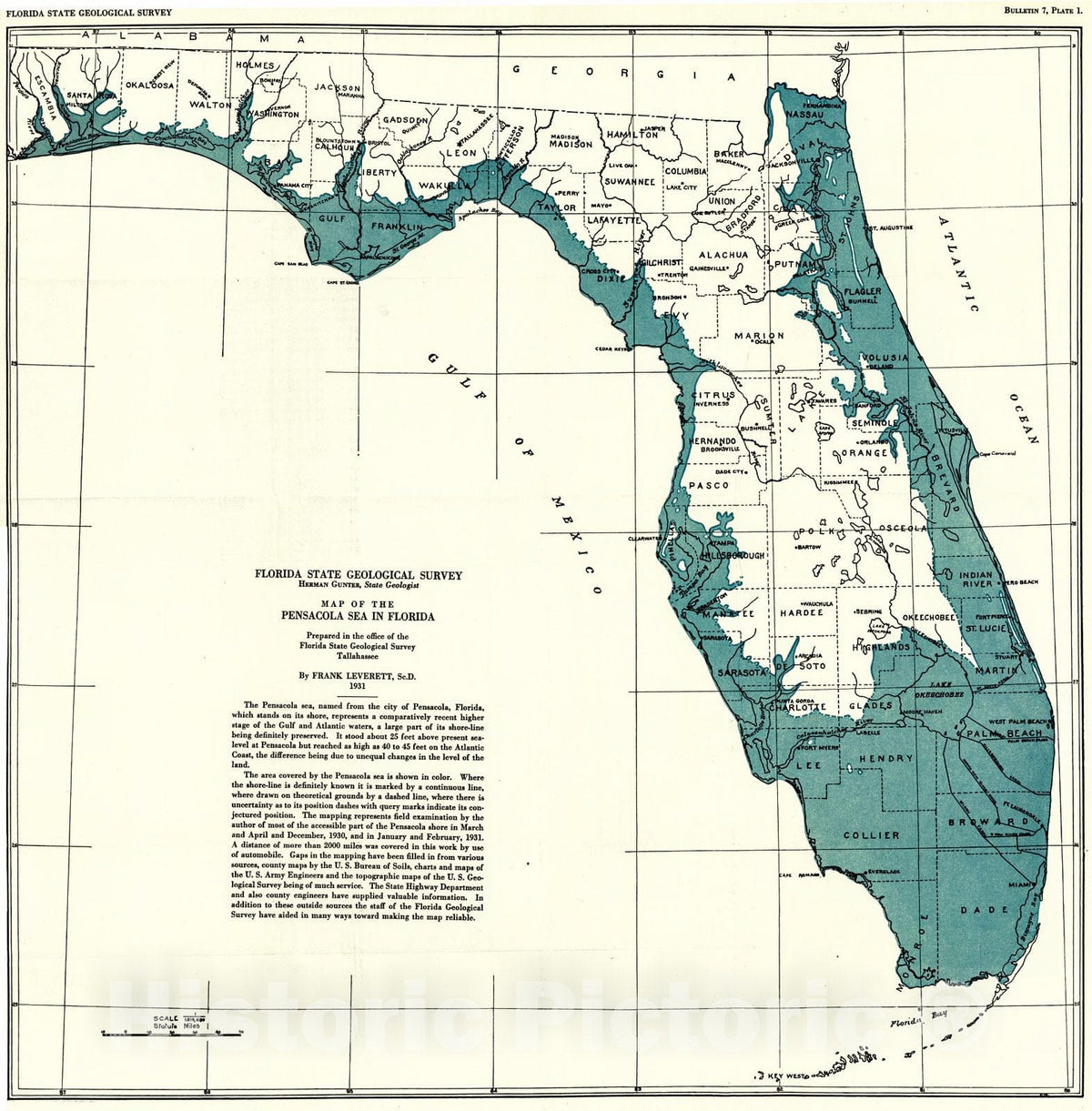 Historic Map : 1931 Map of the Pensacola Sea in Florida : Vintage Wall Art