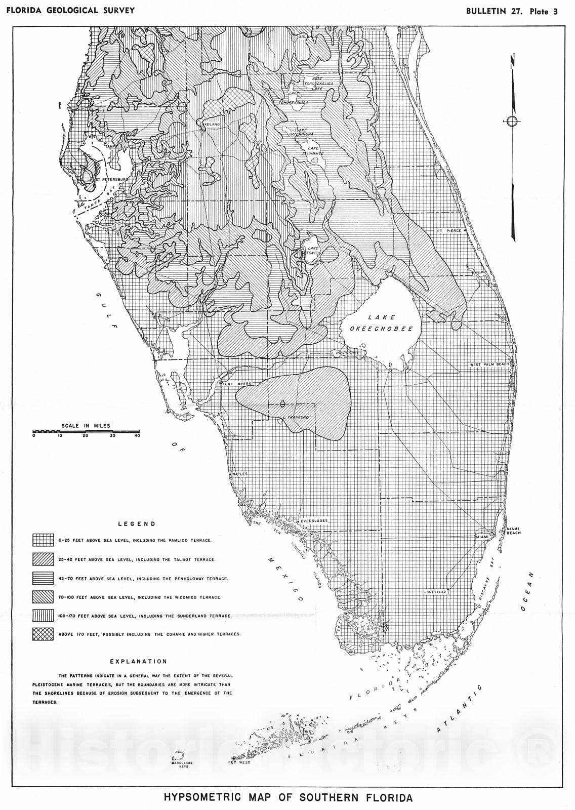 Historic Map : 1944 Hypsometric Map of Southern Florida : Vintage Wall Art